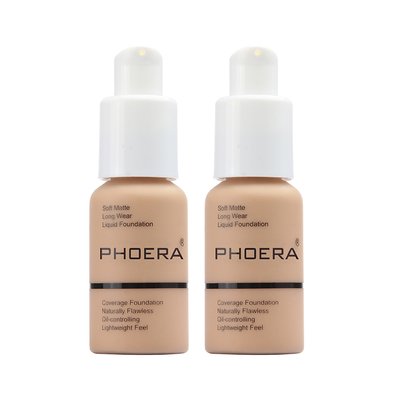 PHOERA 2PCS Makeup Liquid Foundation Waterproof Oil Control Maquillaje Matte Foundation