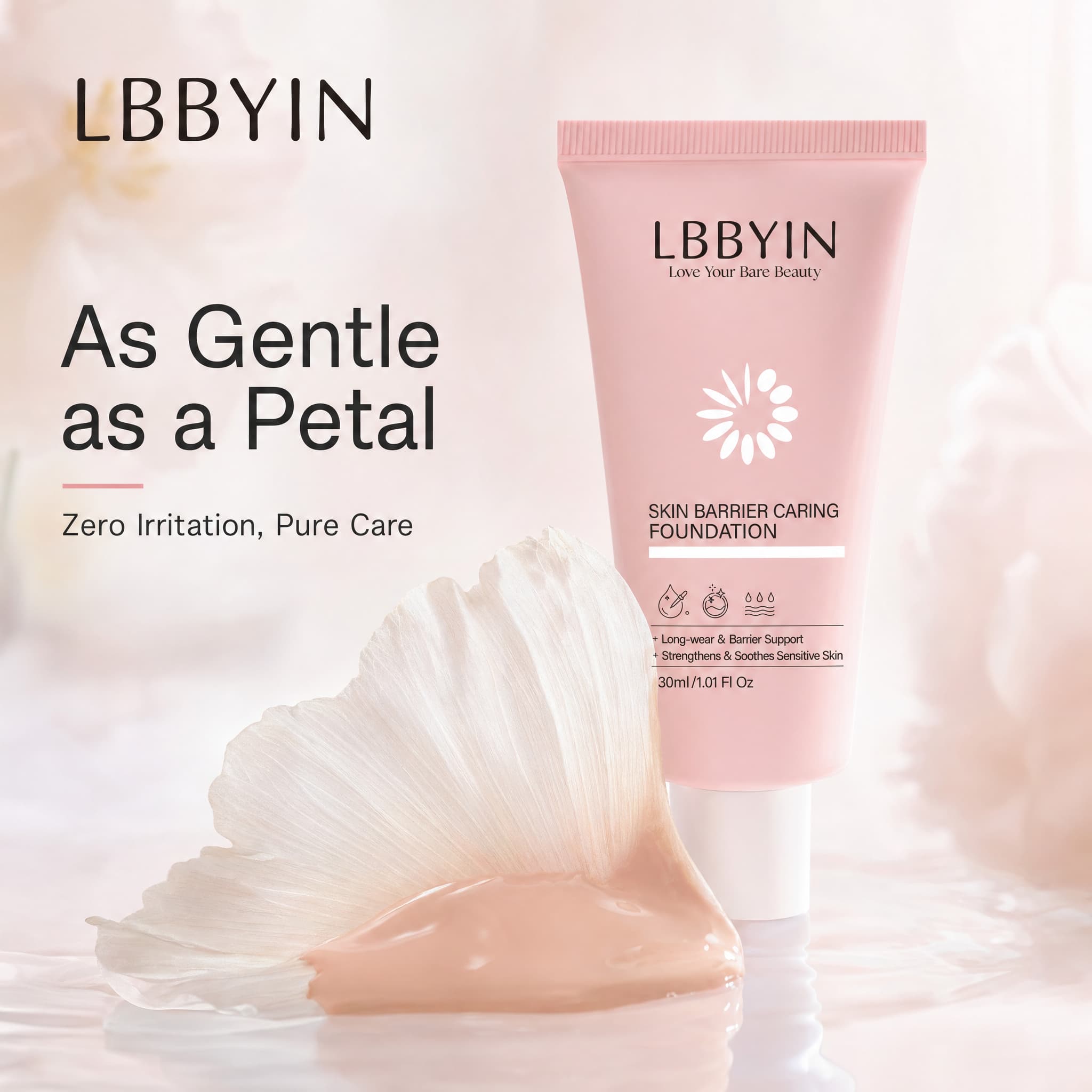 LBBYIN Lightweight Breathable Foundation Sensitive Skin Relief Liquid Base Natural Dewy Finish Paraben-Free Private Label