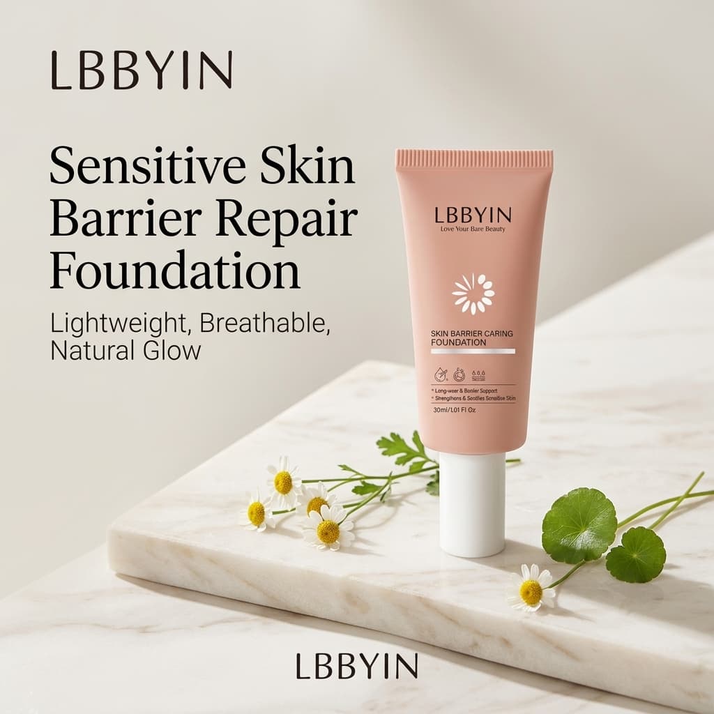 LBBYIN Barrier Repair Liquid Foundation for Sensitive Skin Ceramide Nourishing Full Coverage Long Lasting Waterproof Makeup