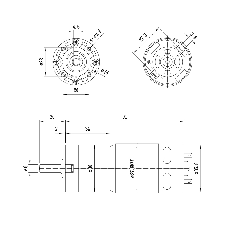 36JXB550 Brush DC 12V 36mm 547RPM 34.33W Permanent Magnet Planetary Gearbox Motor for Smart Home Fan and Home Appliances
