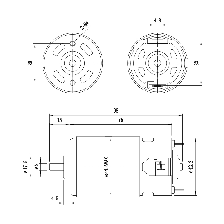 LND RS7812 Customized 120V 6196RPM 50.4W Permanent Magnet DC Brushed Motor 42mm Frame for Smart Home Fan and Vacuum Panel Mount
