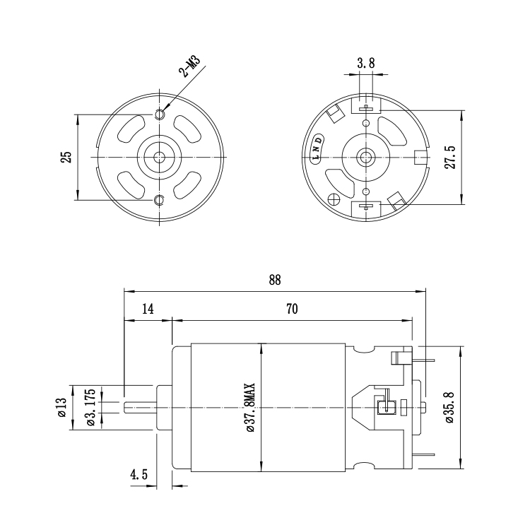 RS5612 High Energy Efficiency 120V 0.85A 74.89W 36mm Frame Micro Brushed DC Motor China Home Appliance & Boat Fan Use