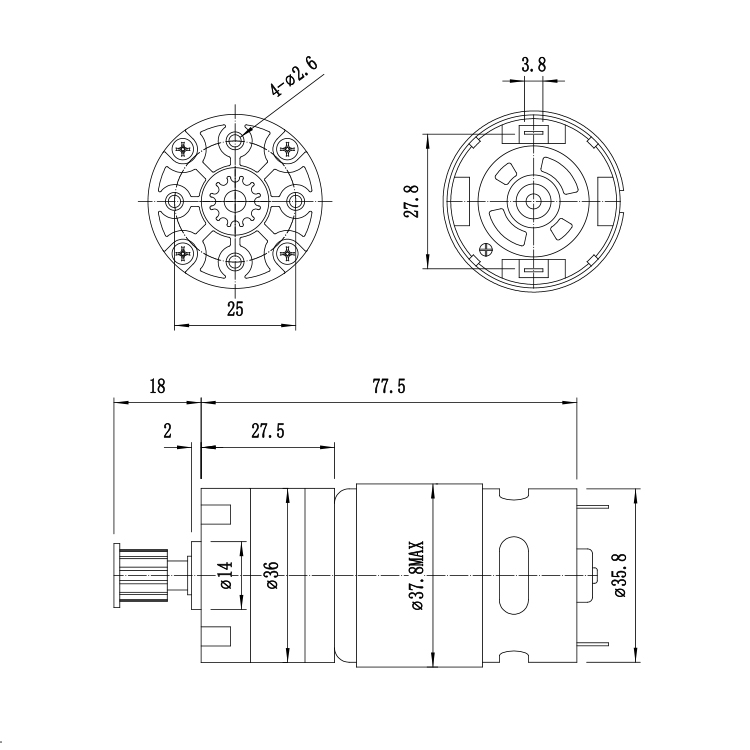 36JX540 Professional 12V 878RPM 28.33W Permanent Magnet Planetary Gearbox Motor for Automation Appliances Fan Smart Home