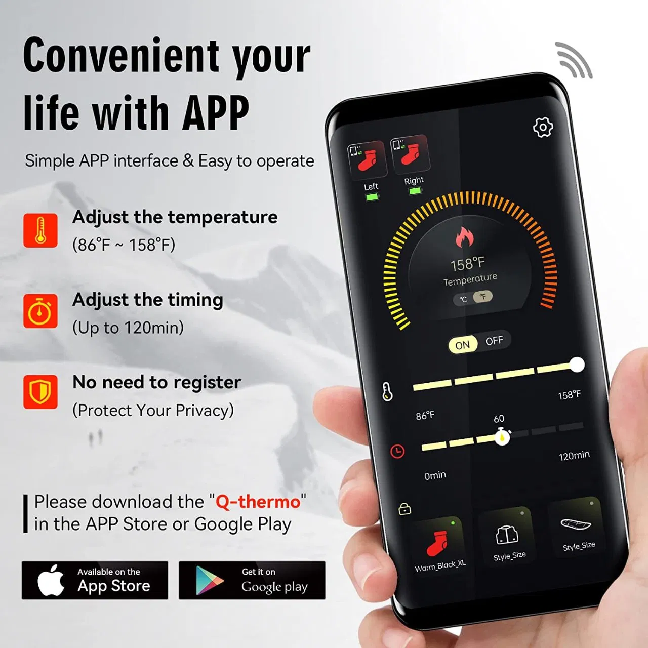 Custom Electric Rechargeable Battery Heated Socks for Men and Women Anti-Slip Crew High for Skiing Cycling Fishing Hiking