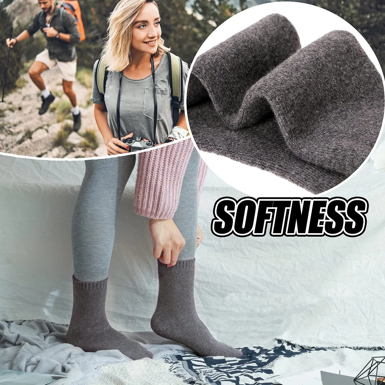 Custom High Quality Women Thickened Cushion Outdoor Hiking Crew Merino Wool Socks