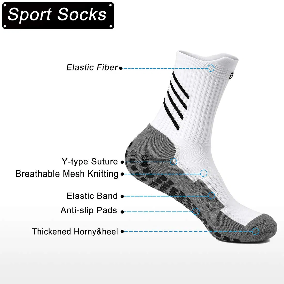 Anti-Slip Sport Sock for Men Women, Anti Blister Cushion Wicking Breathable Non-Slip Aheletic Socks for Football Basketball