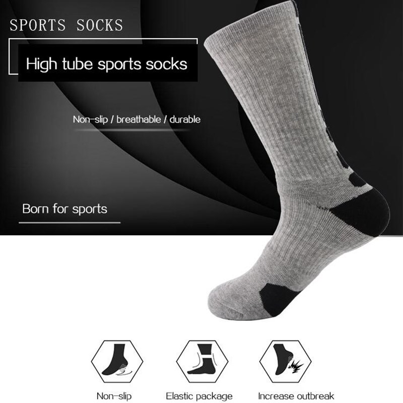 5 Pairs Men Sports Socks with Damping Terry Basketball Cycling Running Hiking Tennis Sock Set Ski Women Cotton EU 39-45