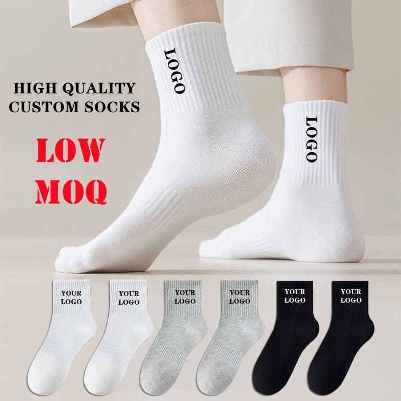 Custom Logo White Black No Show Fashion Designer Casual Cotton Socks Men Dress Sports Grip Business Crew Men's Socks
