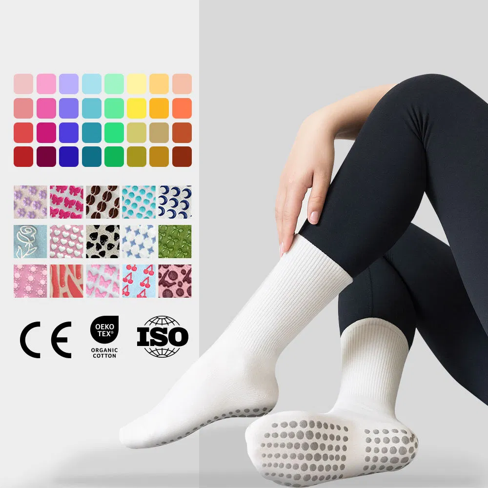 Custom Pilates Socks Embroidered DOT Logo Moisture Wicking Ankle Support OEM Fitness