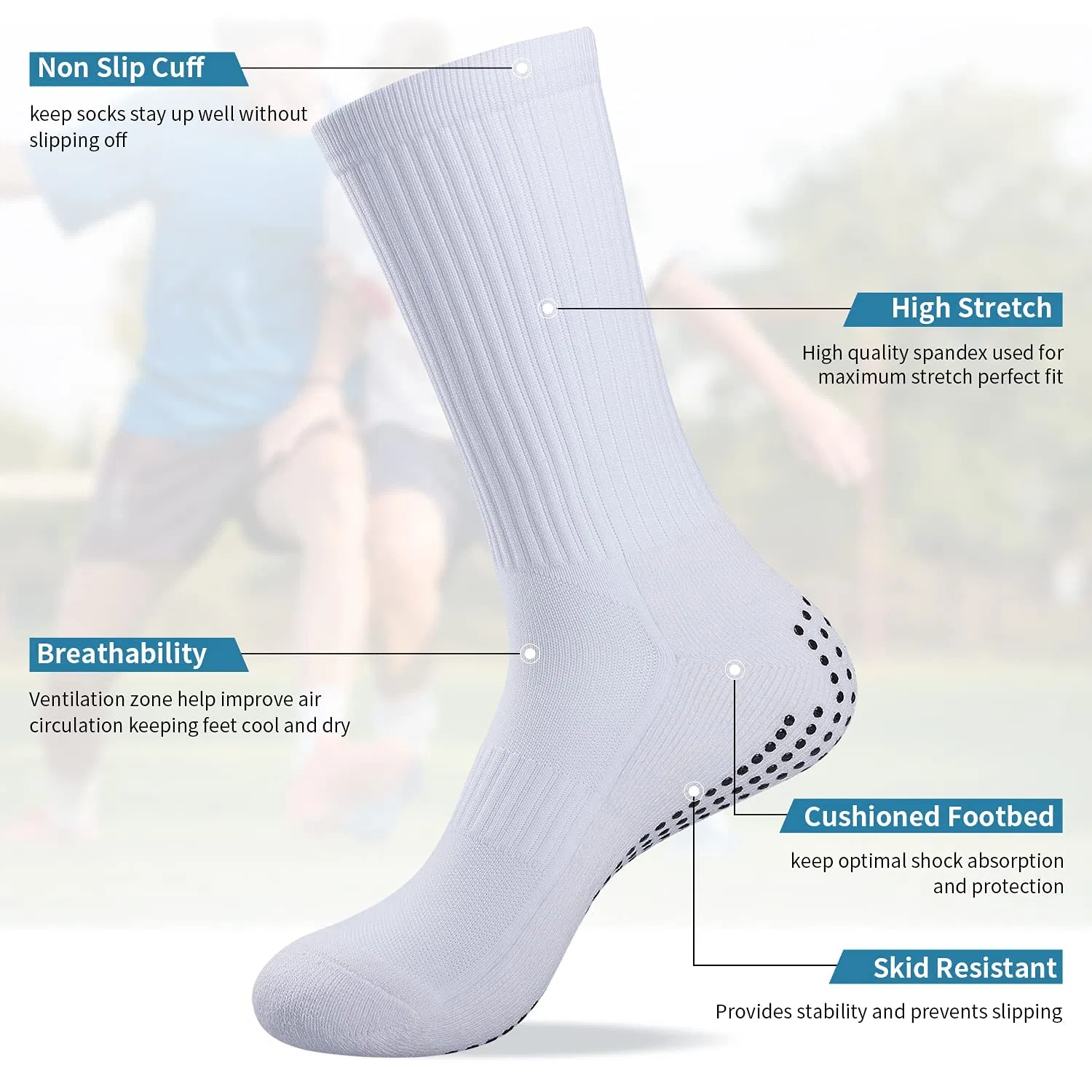 Grip Football Socks, 3 Pairs Anti-Slip Sports Socks for Men Women Cushion Comfortable Socks with Anti-Blister Rubber Pads for Basketball Rugby Running