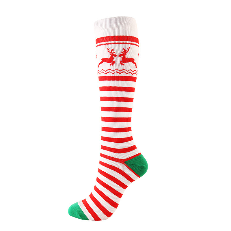 Christmas Compression High Stockings Women Men Pressure Socks Compress Sports Pattern Running Knee High Nylon Run Socks