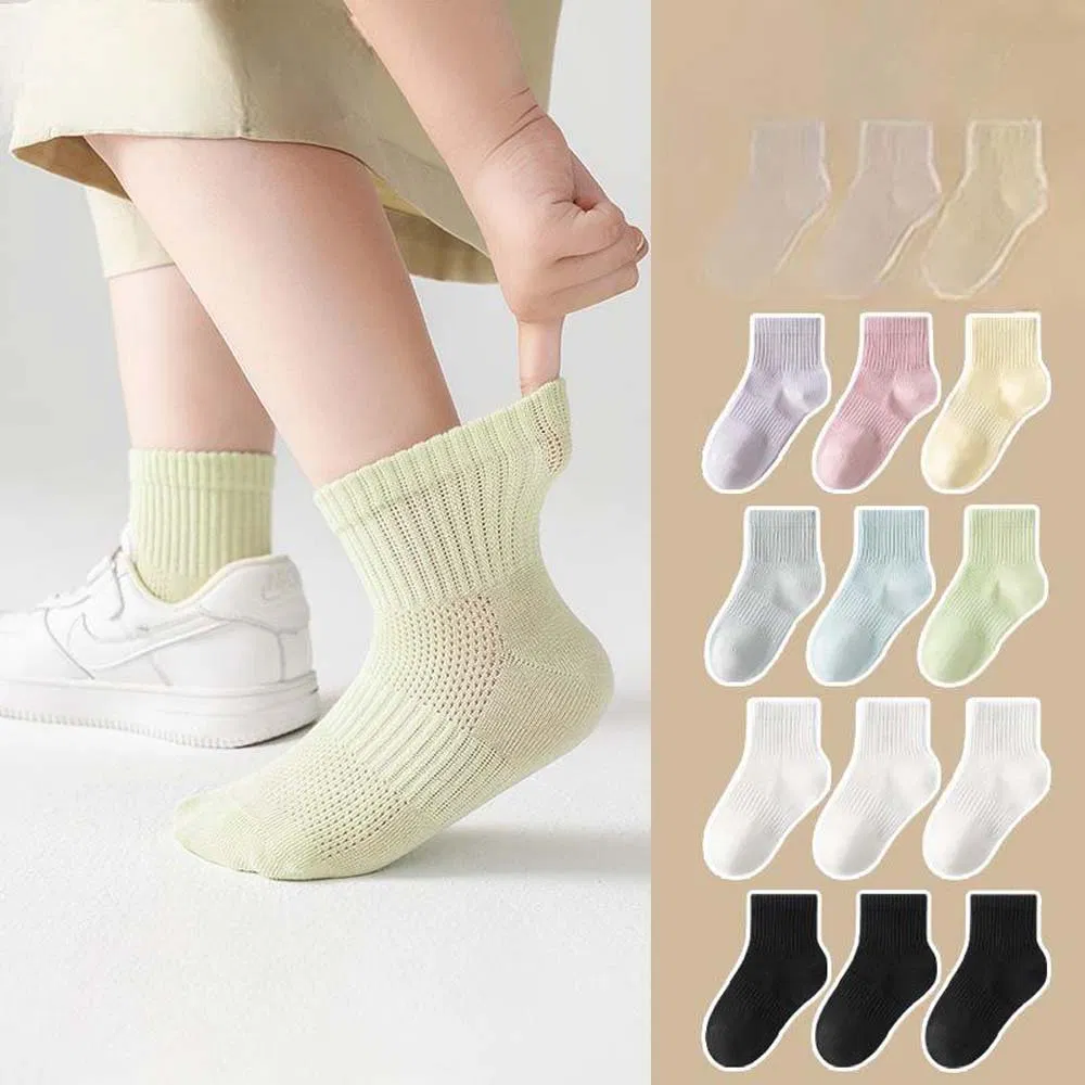 Best-Selling Solid-Color Kids Socks Summer Mesh Breathable Boys Girls Seamless Toe Elastic Cuff Socks