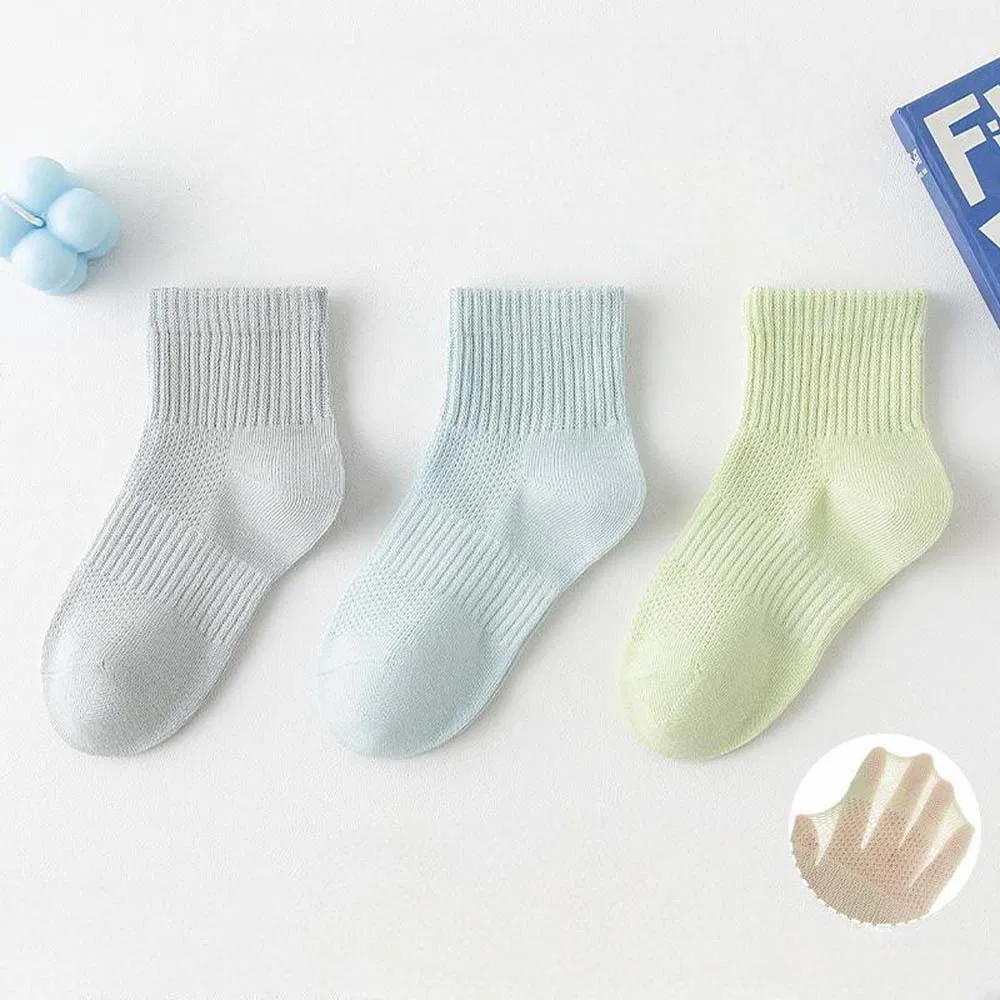 Best-Selling Solid-Color Kids Socks Summer Mesh Breathable Boys Girls Seamless Toe Elastic Cuff Socks