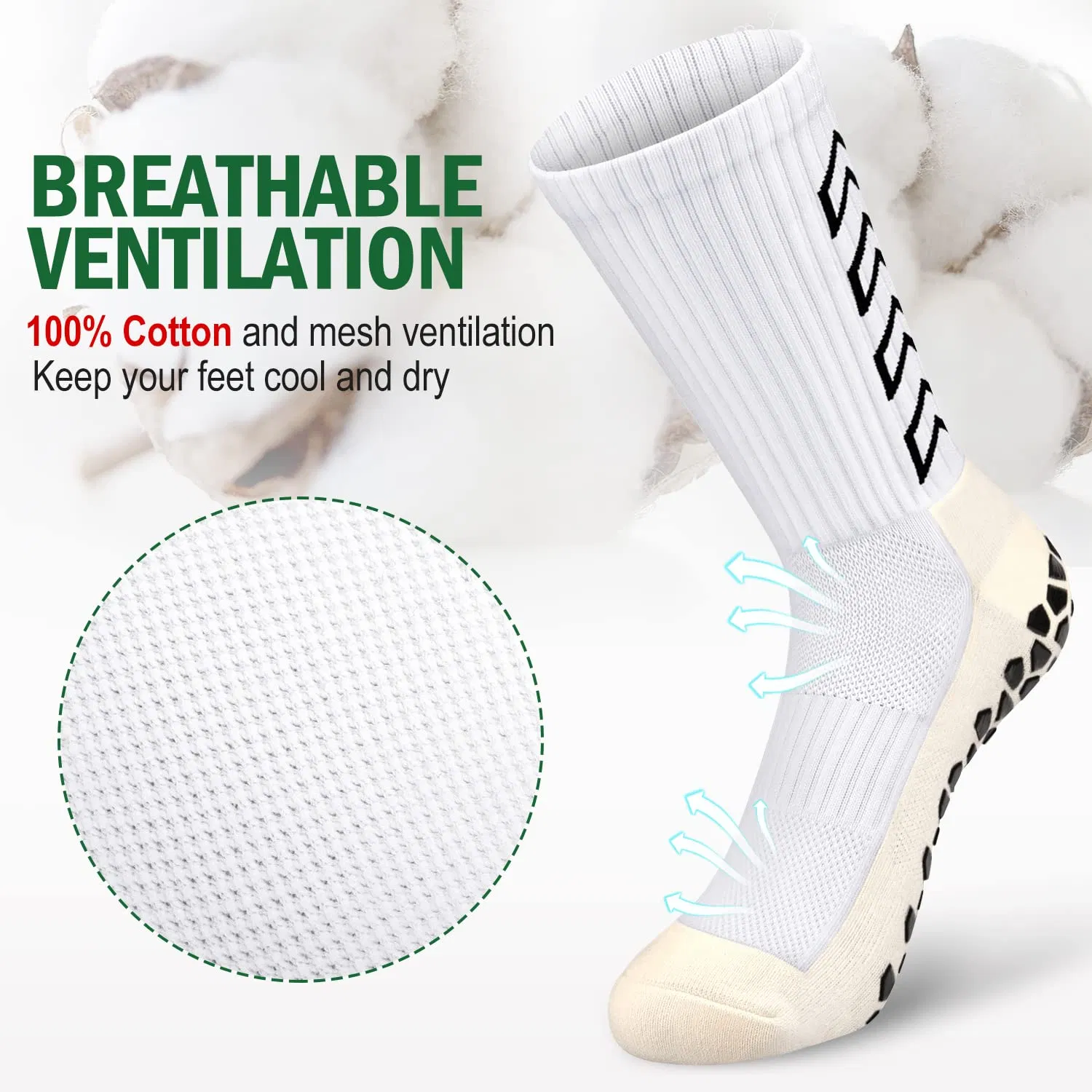 Anti-Slip Sports Socks for Men Women 2-3 Pairs Football Grip Socks with Anti Blister Rubber Pads Thickened Athletic Socks Breathable Sport Socks