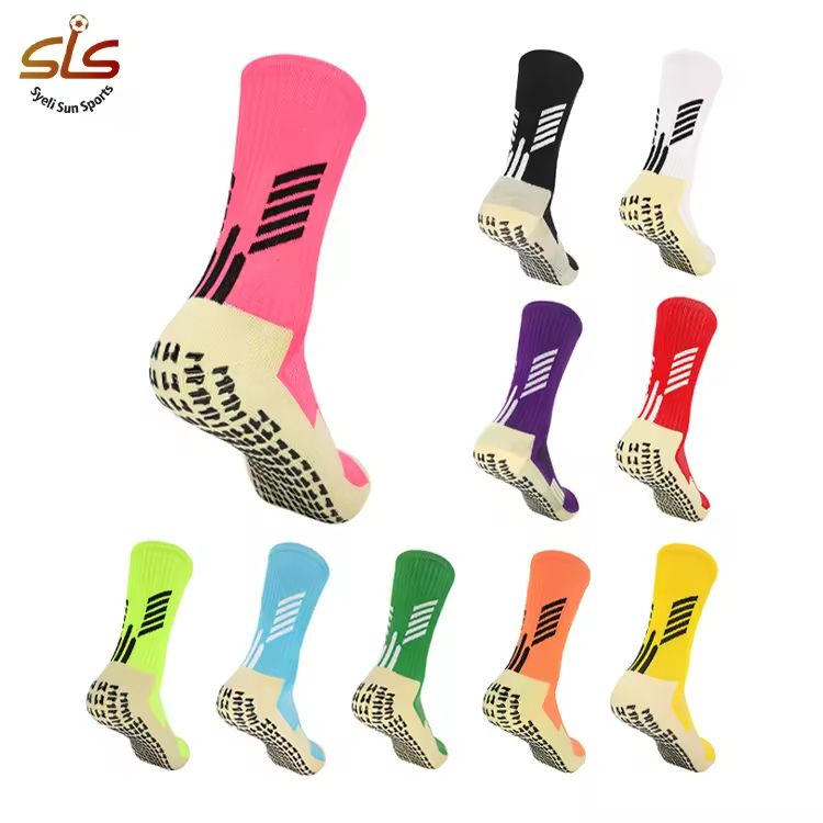 Professional Training Men's Soccer Crew Socks Anti-Slip Grip Logo Cuff Thick Bottom Sweat Absorbing Sports Socks for Wear