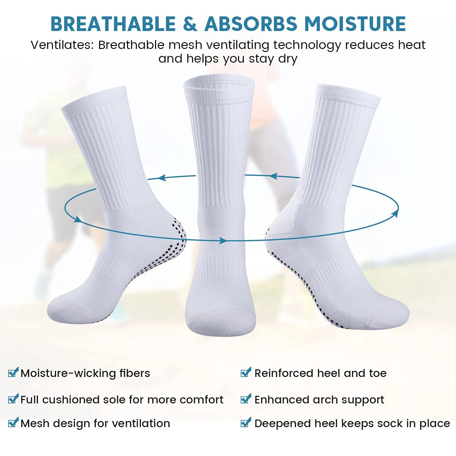 Grip Football Socks, 3 Pairs Anti-Slip Sports Socks for Men Women Cushion Comfortable Socks with Anti-Blister Rubber Pads for Basketball Rugby Running