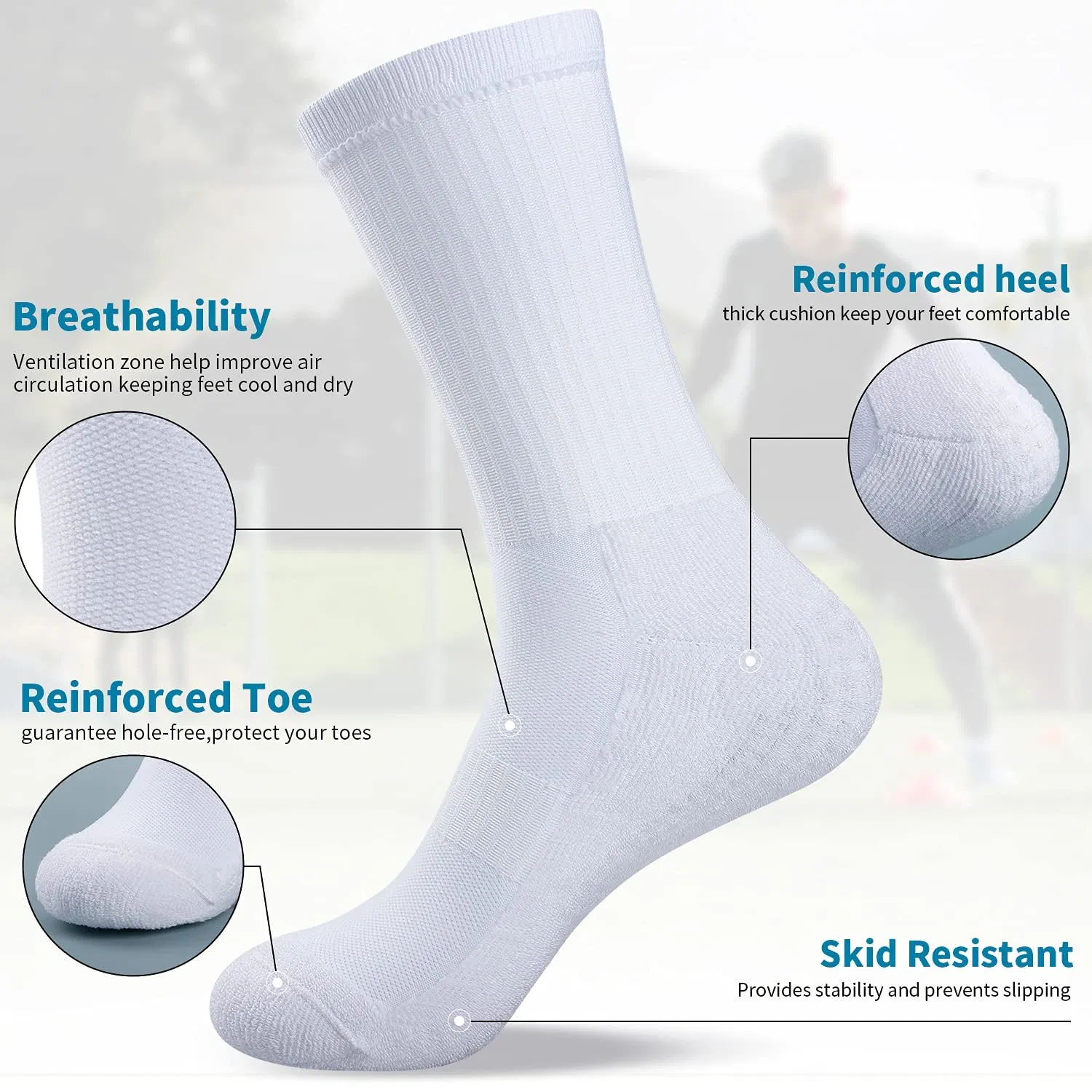 Grip Football Socks, 3 Pairs Anti-Slip Sports Socks for Men Women Cushion Comfortable Socks with Anti-Blister Rubber Pads for Basketball Rugby Running