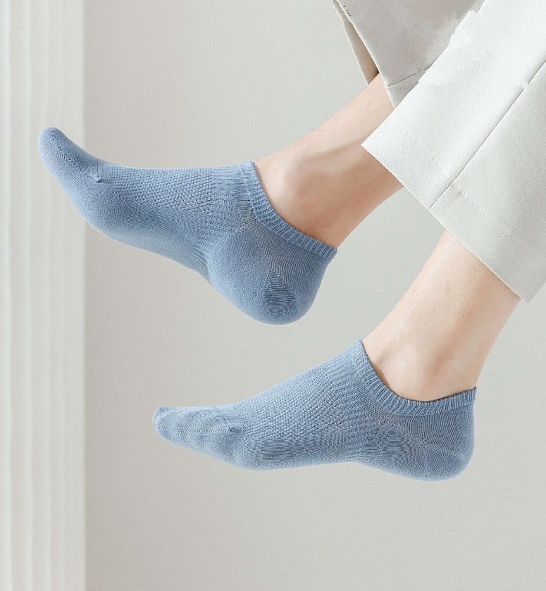 Summer Men's Combed Cotton Thin Silicone Invisible Mesh Breathable Boat Socks