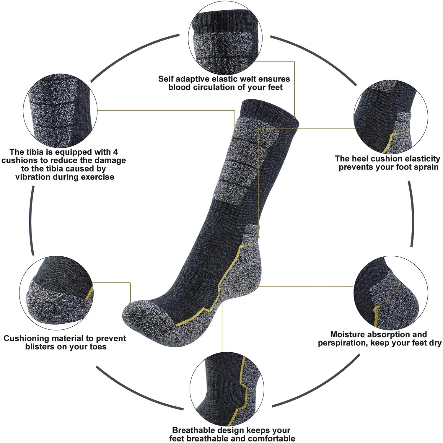 Men′ S Hiking Socks Multi Performance Moisture Wicking Cushion Crew Socks Work Socks for Running Cycling Trekking Outdoor Sports