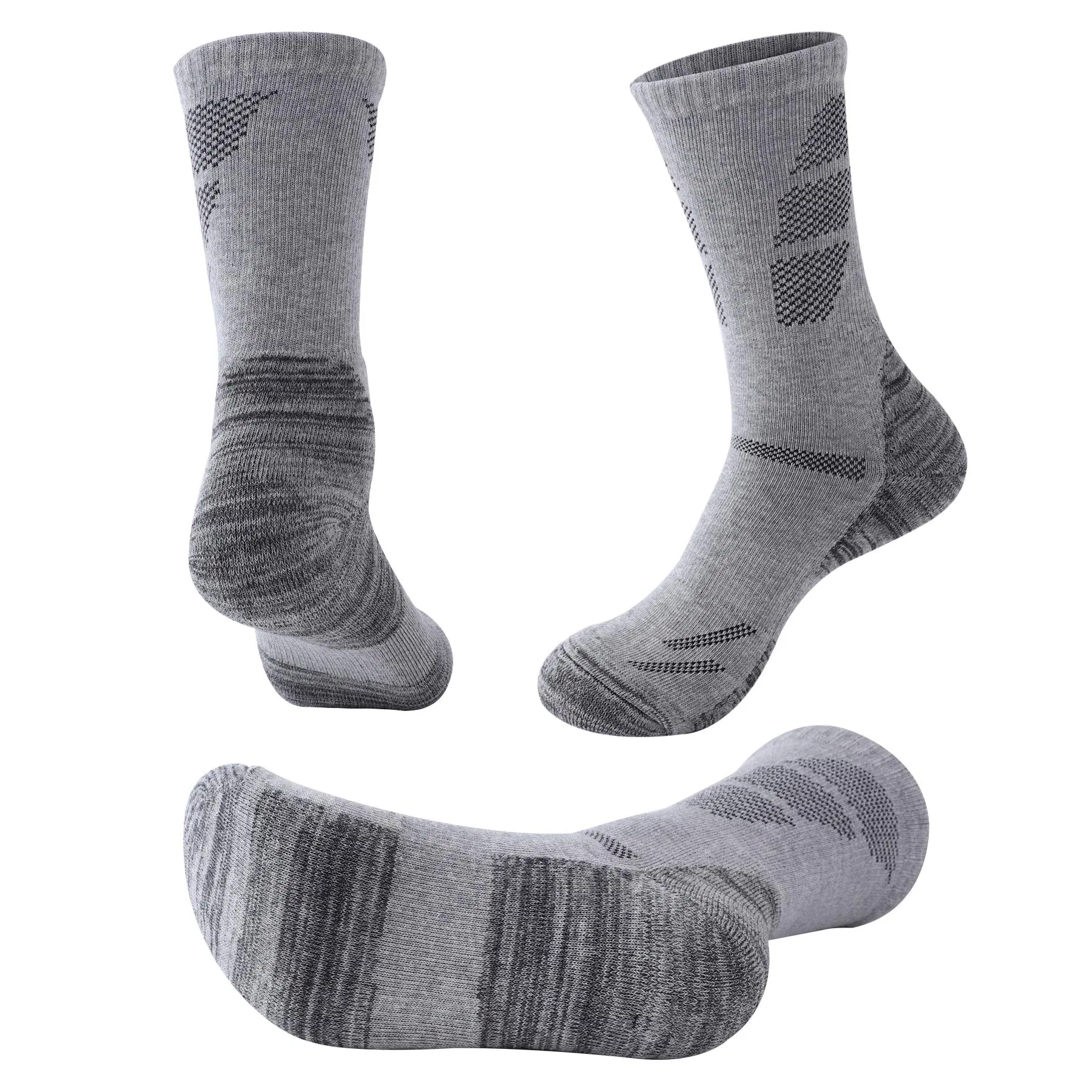 Custom Mens Walking Hiking Black Socks Thick Anti Blister Sports Heavy Duty Multipack Grey Breathable Cushioned Cotton Athletic Socks