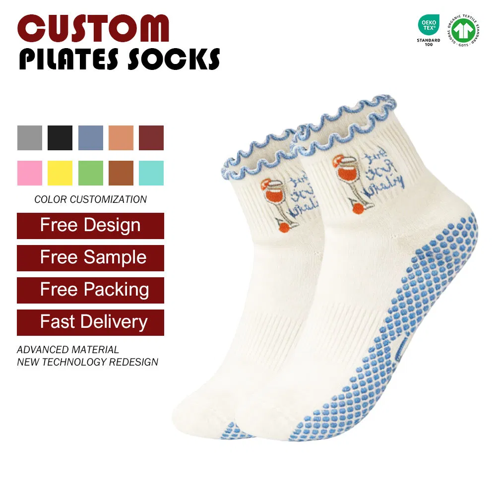 Custom Pilates Socks Embroidered DOT Logo Moisture Wicking Ankle Support OEM Fitness