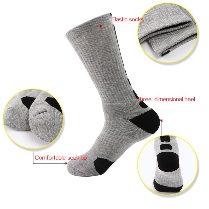 5 Pairs Men Sports Socks with Damping Terry Basketball Cycling Running Hiking Tennis Sock Set Ski Women Cotton EU 39-45