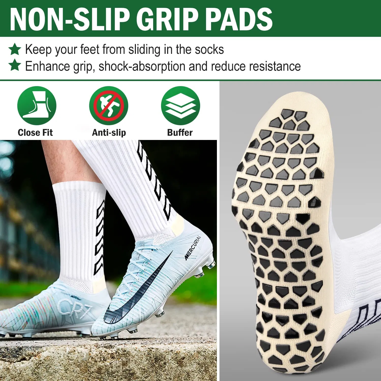 Anti-Slip Sports Socks for Men Women 2-3 Pairs Football Grip Socks with Anti Blister Rubber Pads Thickened Athletic Socks Breathable Sport Socks