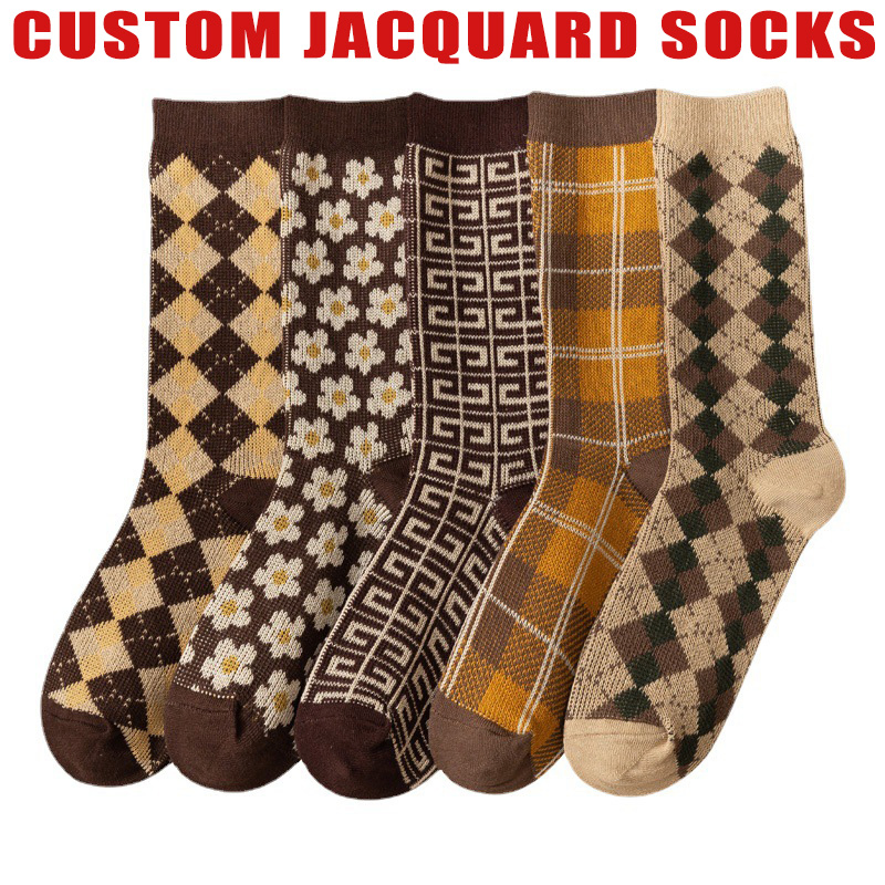 AI-MICH OEM Manufacture Low Cotton Packaging Jacquard Embroidery Print Knitted Crew Ankle Sport Socks
