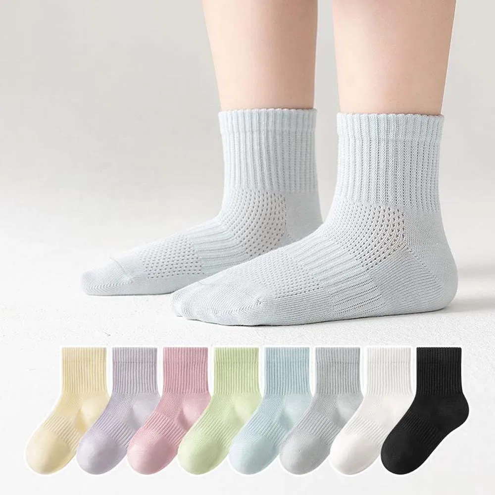 Best-Selling Solid-Color Kids Socks Summer Mesh Breathable Boys Girls Seamless Toe Elastic Cuff Socks