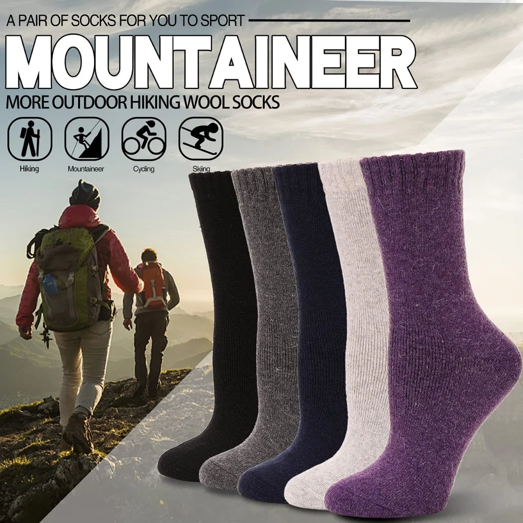 Custom High Quality Women Thickened Cushion Outdoor Hiking Crew Merino Wool Socks