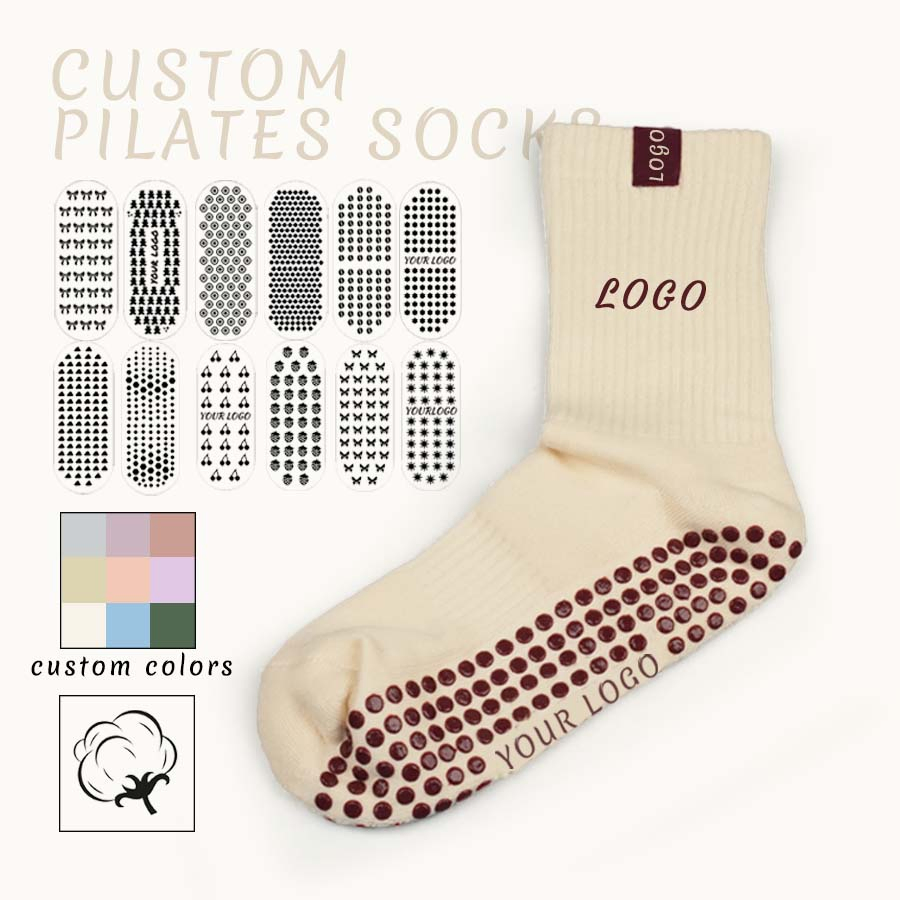 Crew Sports Cute MID Tube Mock up Bulk Custom Fitness Yoga Grippy Organic Cotton White Plain Personalized Women Athletic Grip High Quality Girls Pilates Socks