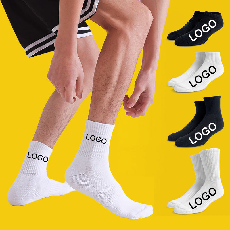 AI-MICH OEM Manufacture Low Cotton Packaging Jacquard Embroidery Print Knitted Crew Ankle Sport Socks