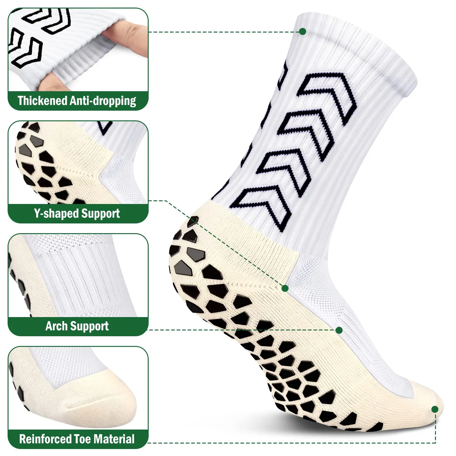 Anti-Slip Sports Socks for Men Women 2-3 Pairs Football Grip Socks with Anti Blister Rubber Pads Thickened Athletic Socks Breathable Sport Socks