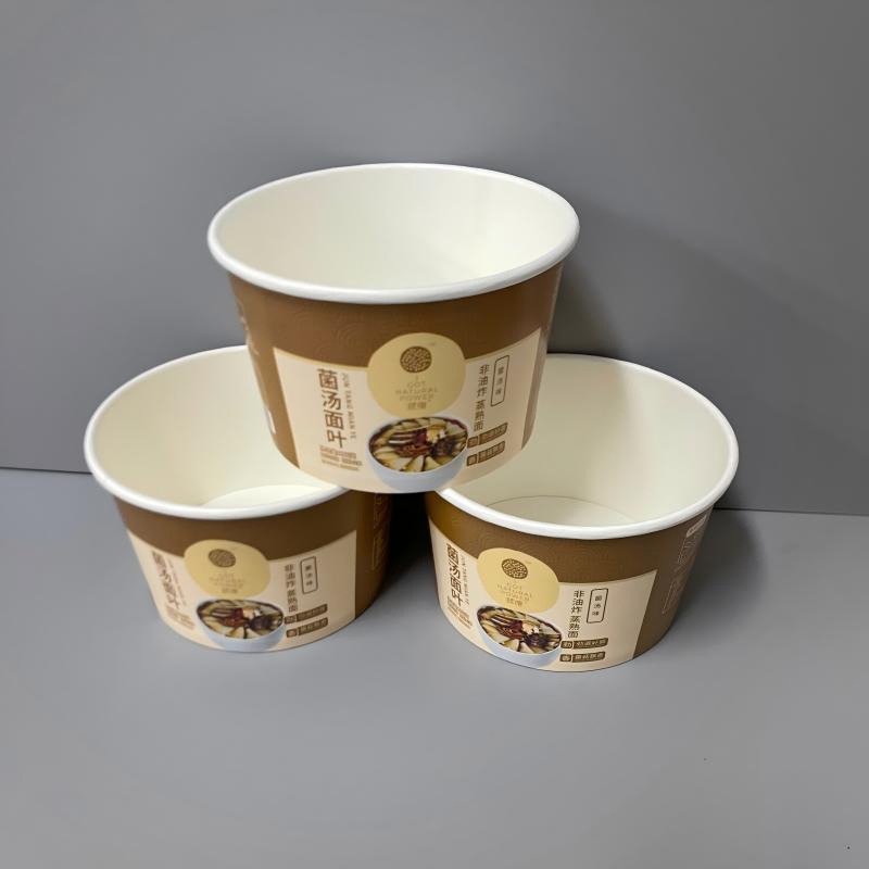 Hiro Eco Friendly Disposable Takeaway Food Container Kraft Paper Noodle Bowls Hot Soup Cup with Paper Flat Lid