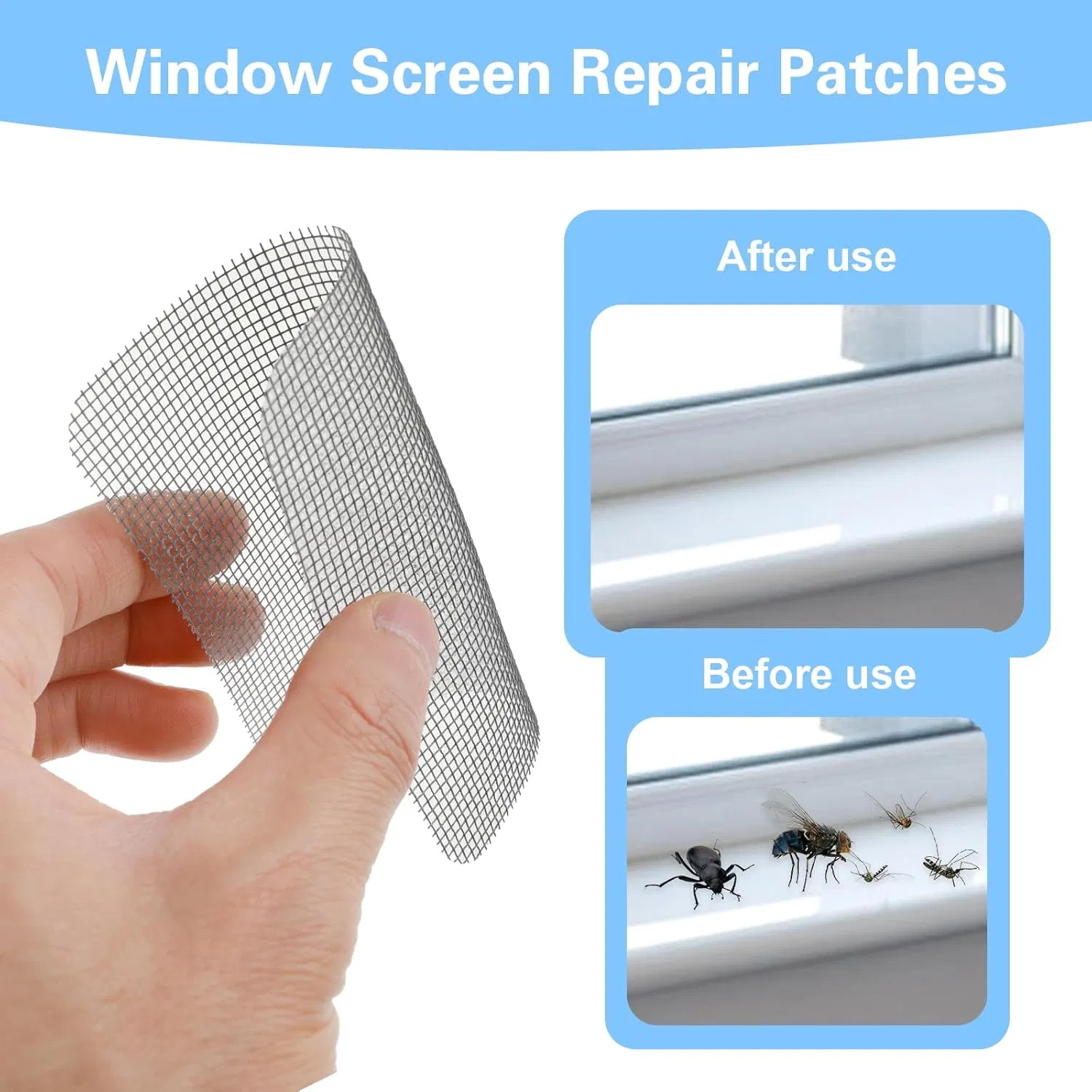 Instant Fix Grey Fiberglass Repair Patch Strong Viscosity for Window Door Screen Holes Quick Application