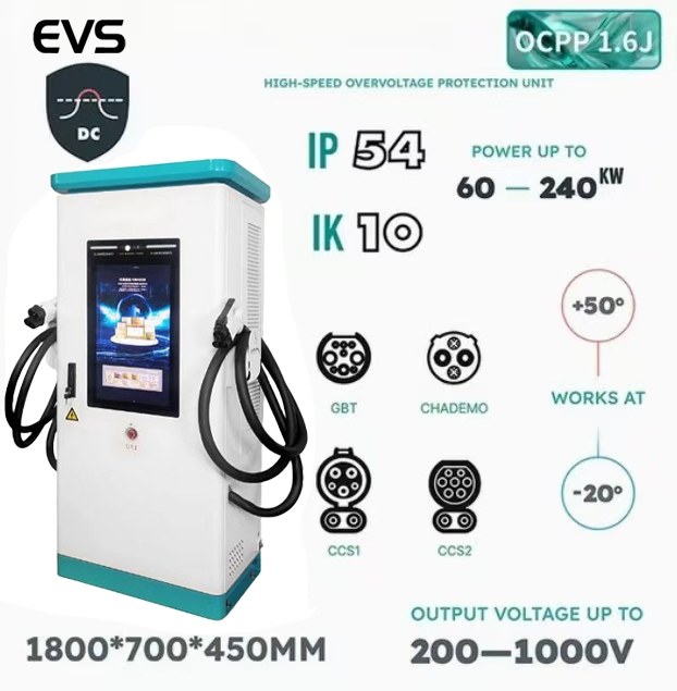High Performance EV DC Chargers 60kw120kw180kw Customized Logo and Brand Name Waterproof and Dustproof CCS1 CCS2 Chademo GB/T Connector