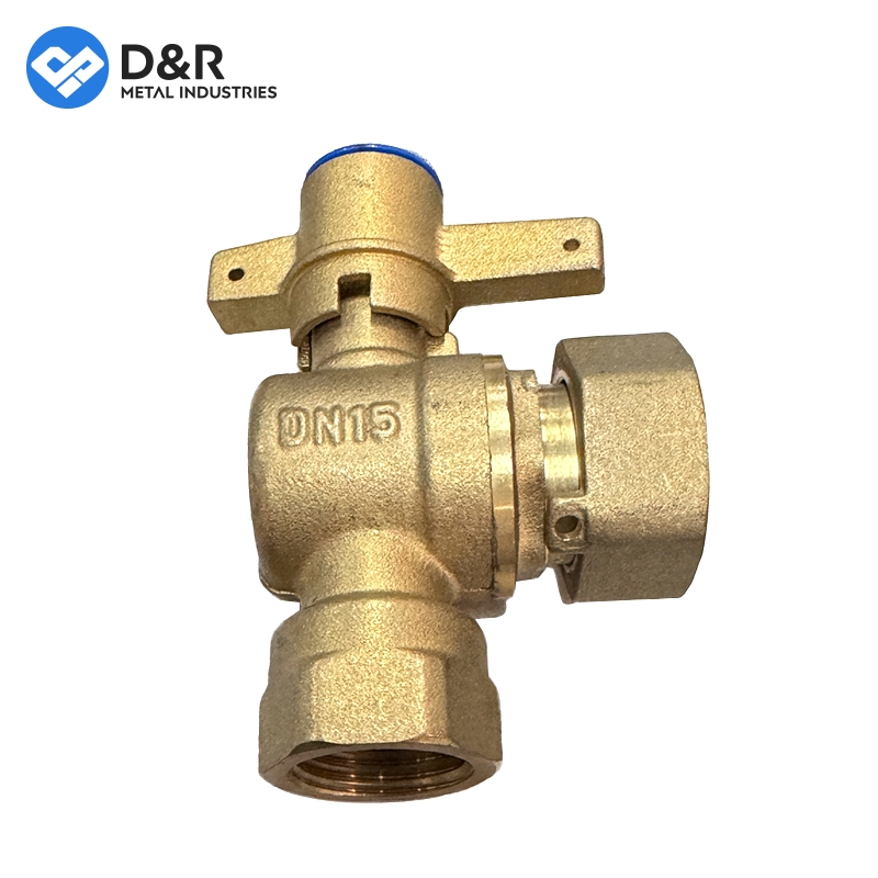 D&R 2-Way Retractable Pn16 DN15 1/2" Threaded Lockable Brass Ball Water Meter Valve
