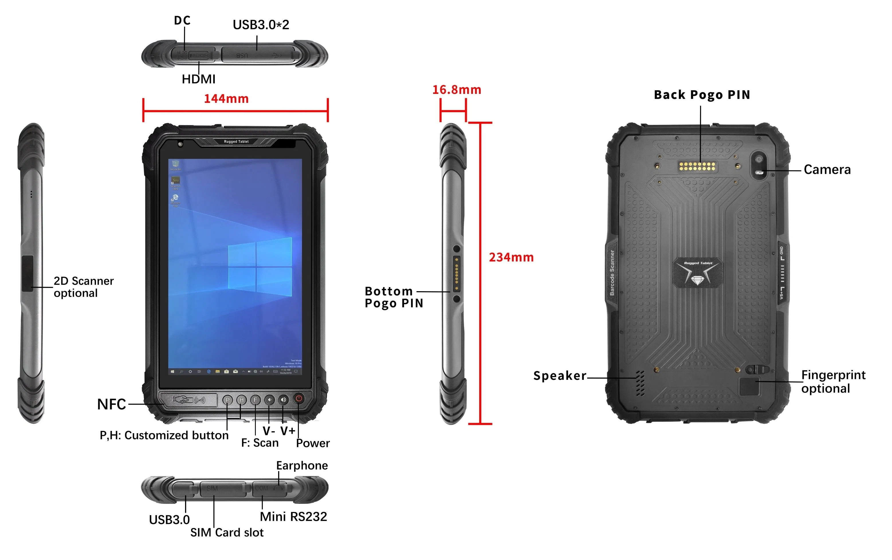 Windows 10 Mini PC 8 Inch Touch Screen All in One Touch Laptop PC Industrial Rugged Tablet for Heavy Duty Work