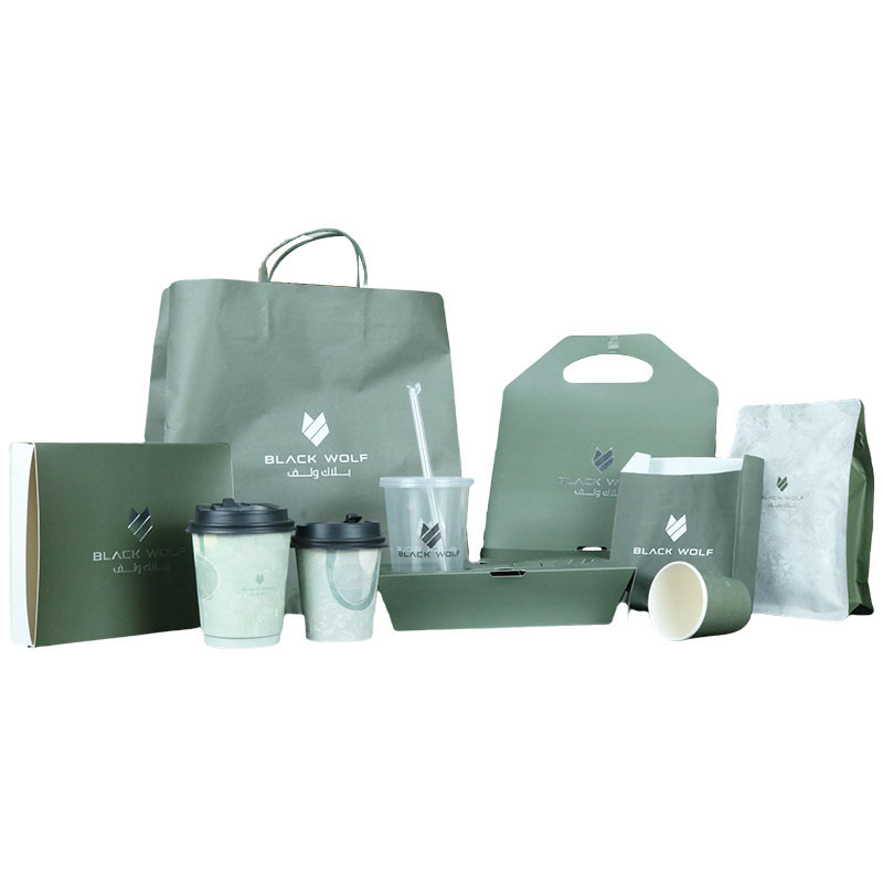 Eco-Friendly Coffee Series Custom Kraft Paper Packaging Bag Coffee Shops Take Away Cups Holder Cups Box Bag and Coffee Cup