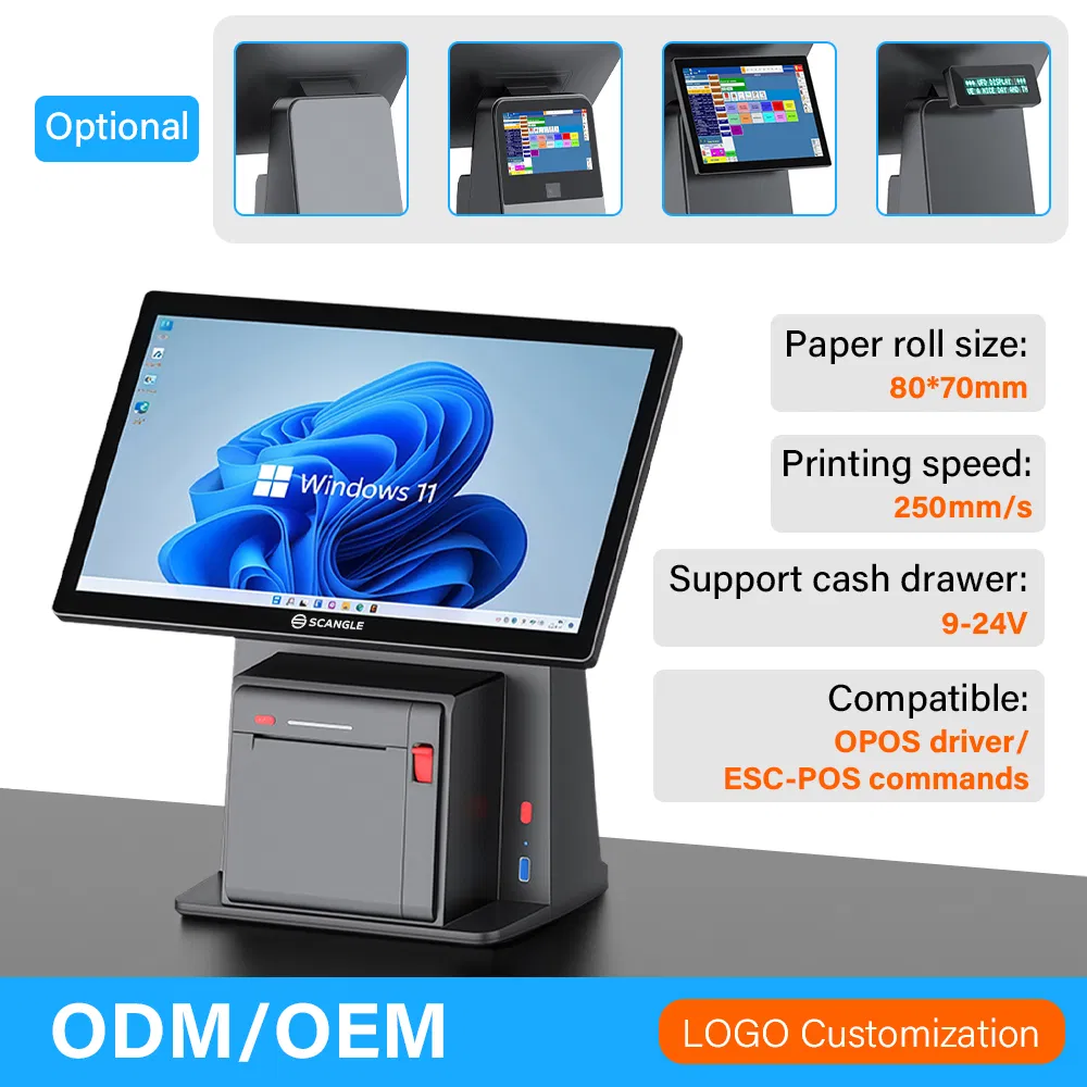 Scangle POS Cash Register System Windows Dual Screen Touch POS Machine Internal 80mm Printer&Qr Scanner