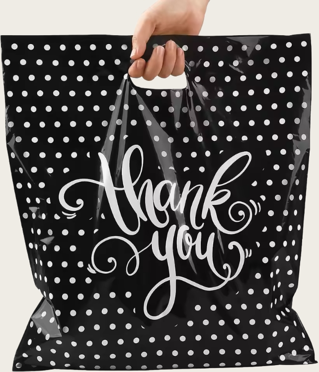 Custom Eco Friendly PE Bolsas De Plastico Shopping Para Compras Thick Die Cut Patch Carry Shopping Plastic Packing Bag with Logo