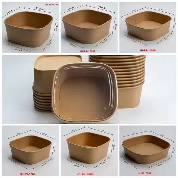 Eco Friendly Brown Kraft White Paper Square Bowl Paper Food Container