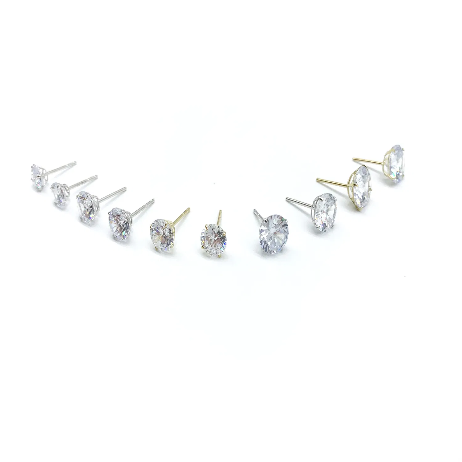 10K 14K 18K Solid Gold Solitaire Classic Cubic Zirconia Stud Basket Earring for Wholesale