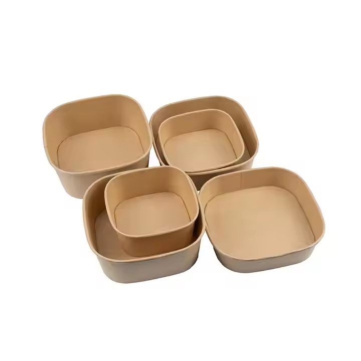 Eco Friendly Brown Kraft White Paper Square Bowl Paper Food Container