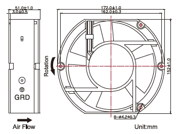 172X150X51mm Heavy Duty AC Axial Fan 220V High Airflow Industrial Cooling Fan
