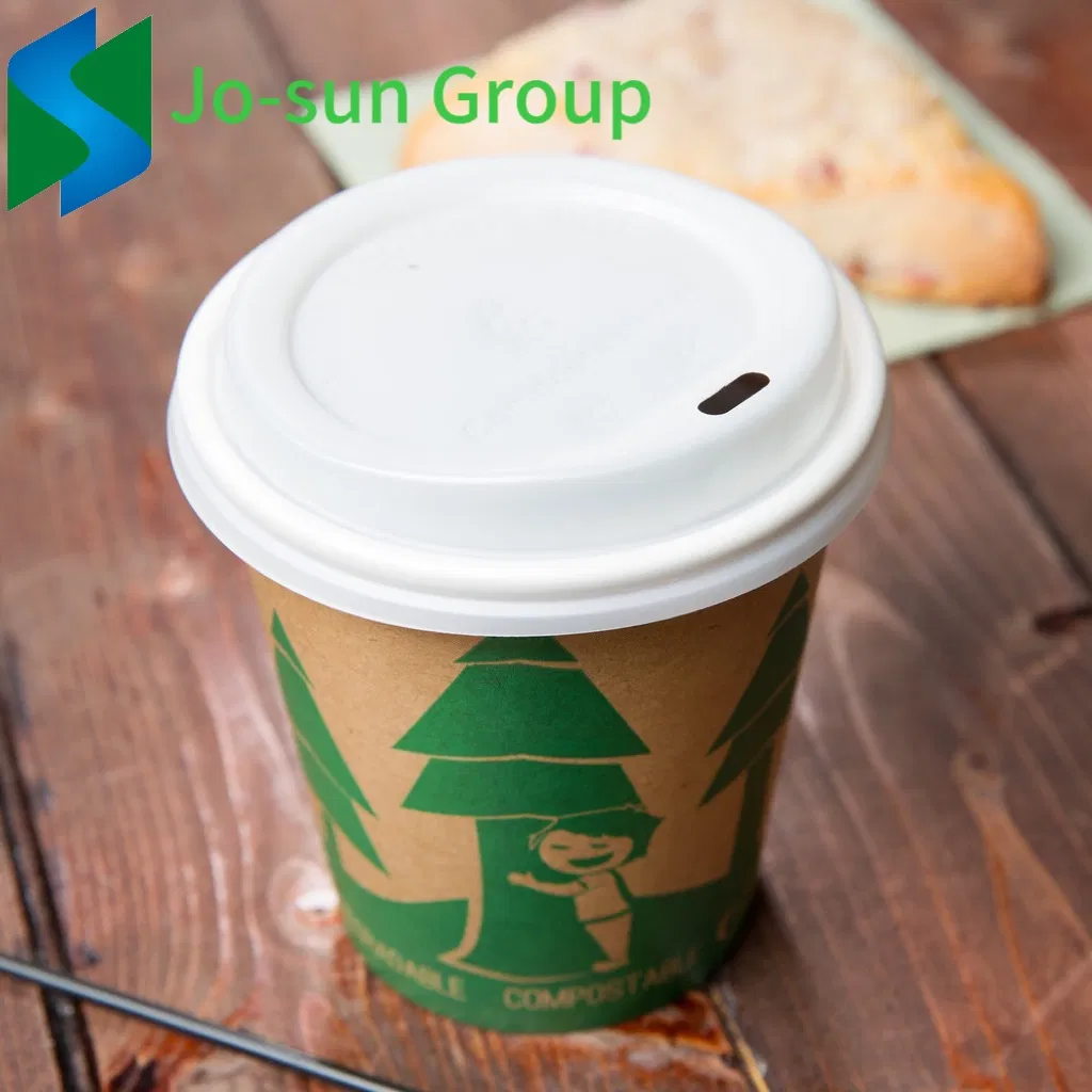 Environmentally Friendly Plastic Free Disposable PLA Double Wall Eco Biodegrade Kraft Compostable Individually Wrapped Paper Coffee Cup with Flat Lid