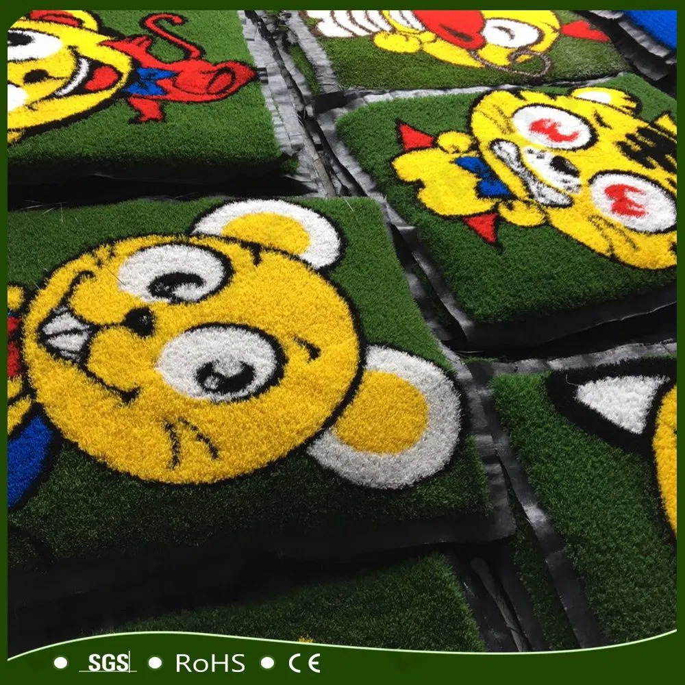 UV-Resistance Durable Comfortable Cartoon Images Anti-Fire Decoration Artificial Grass Carpets for Children Playground