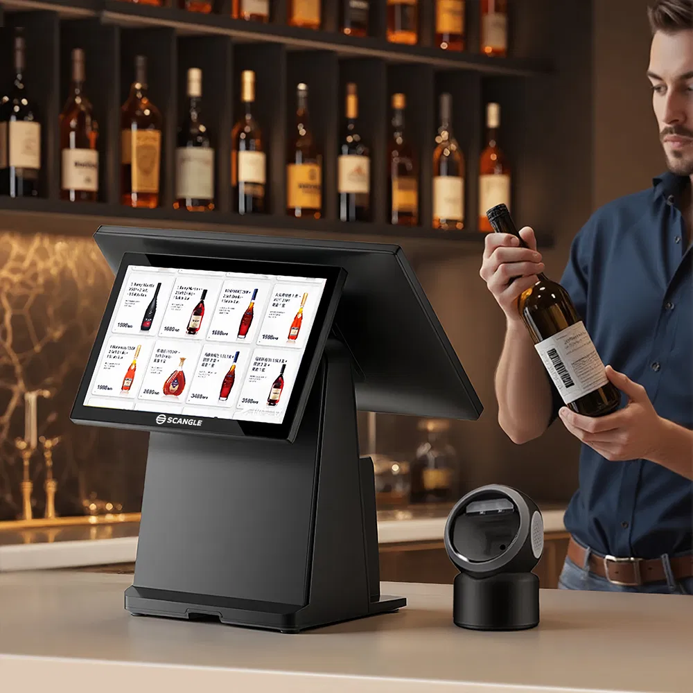 Scangle POS Cash Register System Windows Dual Screen Touch POS Machine Internal 80mm Printer&Qr Scanner
