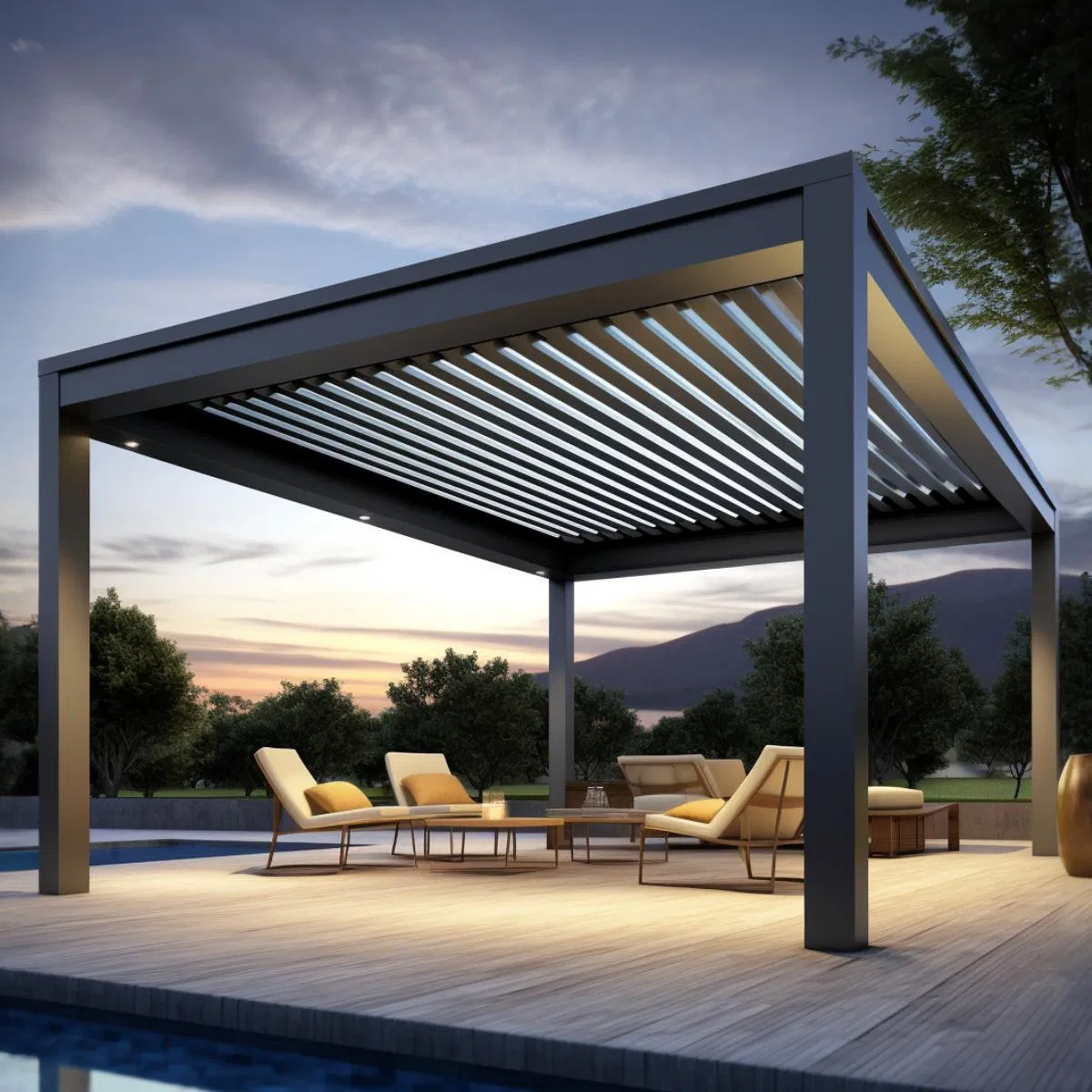 Waterproof Motorized Retractable Louver Roof Luxury Glass Sunroom Electric Bioclimatic Aluminum Pergola