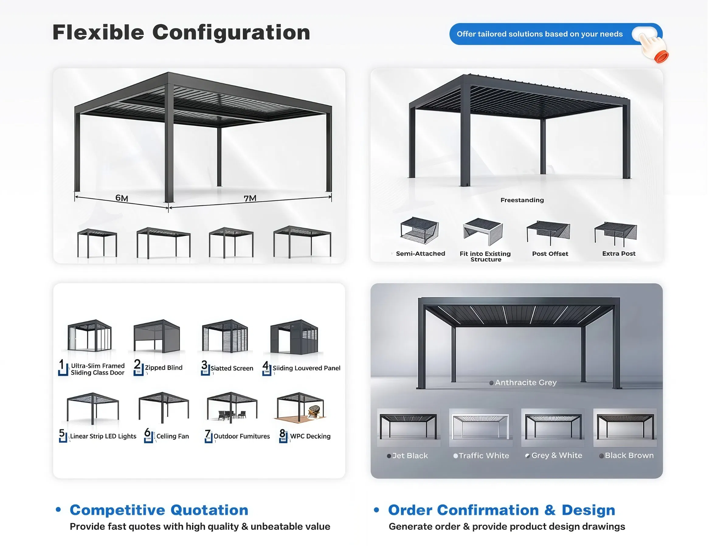3X3/3X4/4X4/4X6/5X3m Bioclimatic Electric Louvered Waterproof Aluminum Solar Gazebo for Garden Outdoor Aluminium Glass Retractable Roof Pergola Furniture